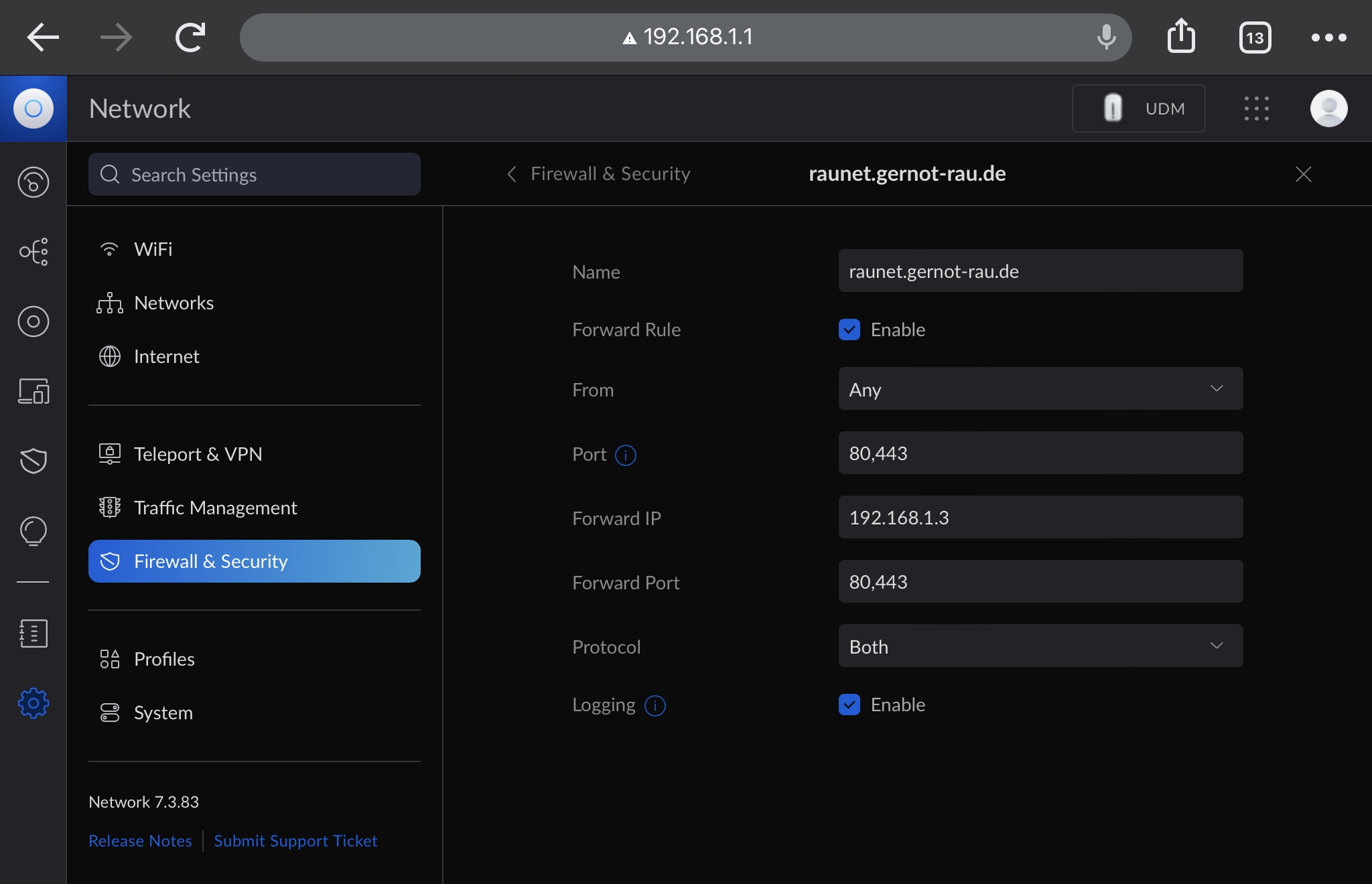 UniFi Port Weiterleitung