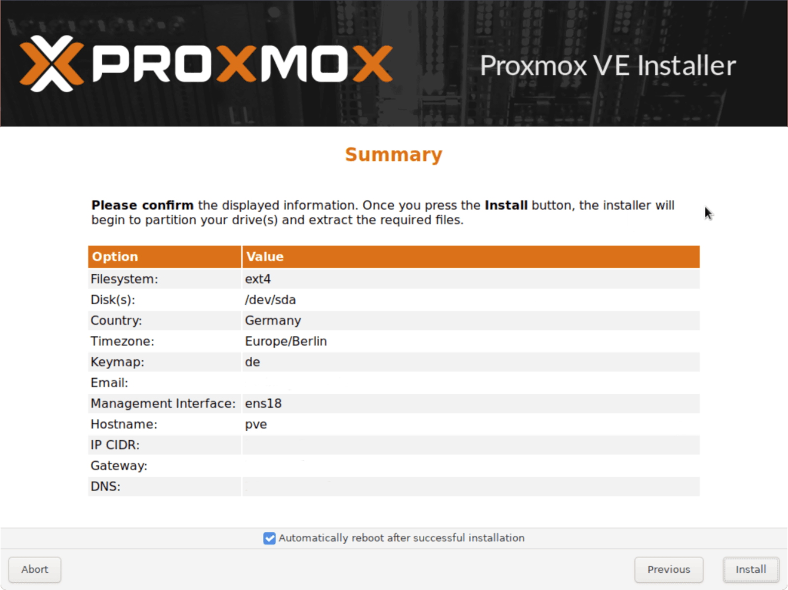 homeServer proxmox Installationszusammenfassung